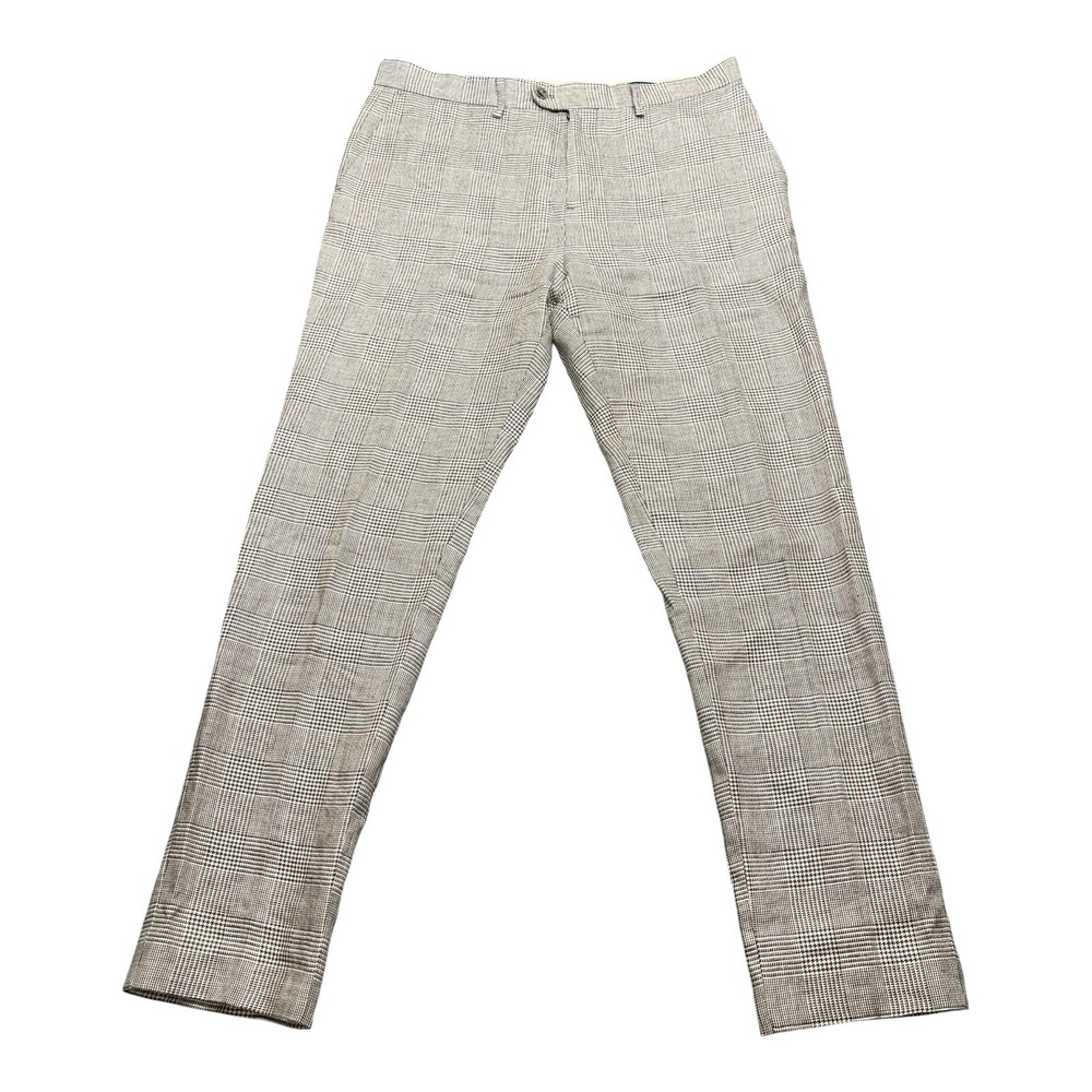 Banana Republic Baird McNutt Irish Linen Glen Plaid Brown Pants Mens 35L W35xL32